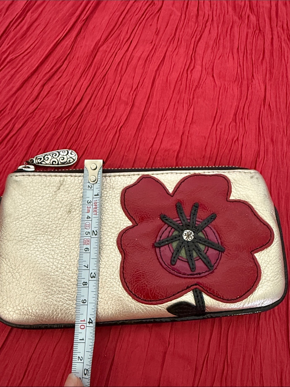 Brighton gold Wristlet with Red Flower Appliqué and Beaded Charm - Picture 9 of 10